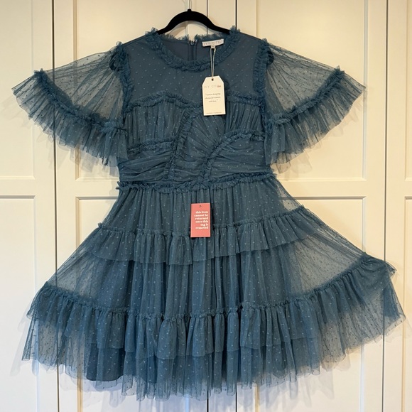 Ivy City Co Whimsical Blue Ruffled Tiered Midi Dress - Picture 4 of 10